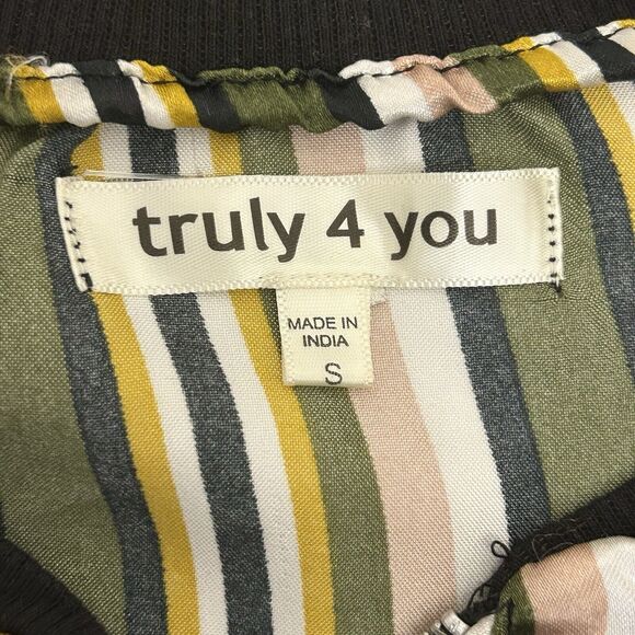 Truly 4 You Satin Jacket Womens Small Green Shiny Striped Bomber Retro - Picture 4 of 11